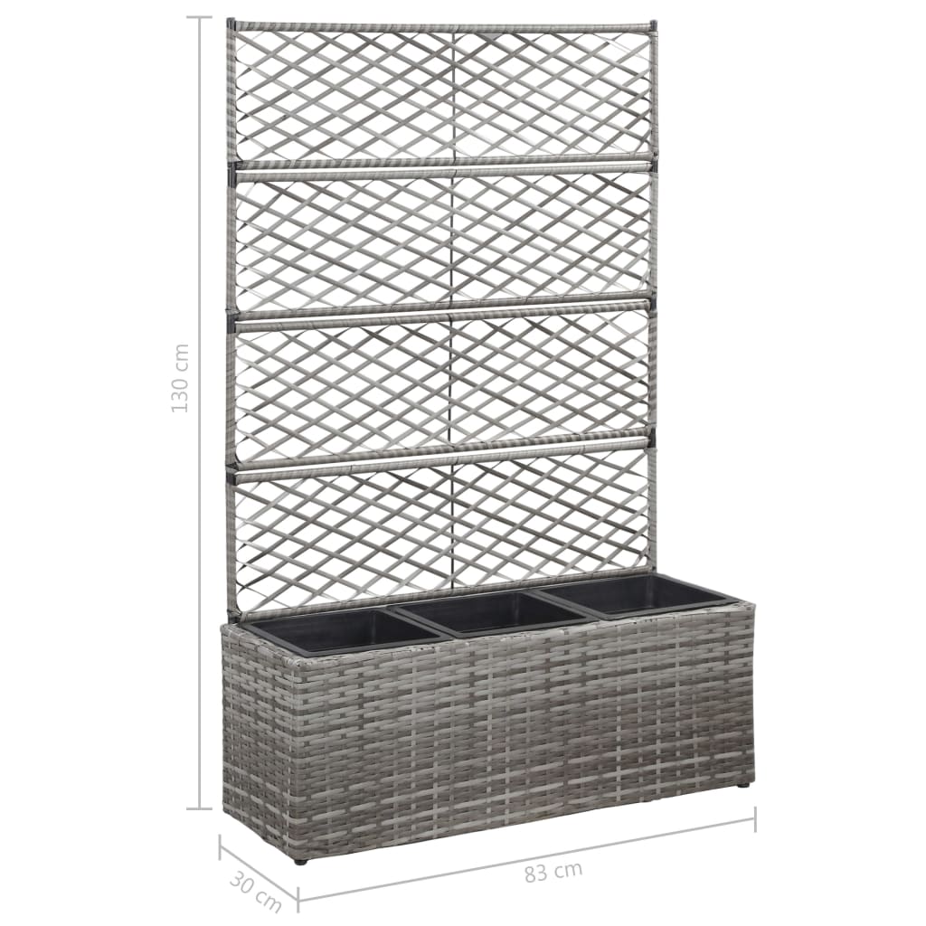 Trellis Raised Bed with 3 Pots 32.7x11.8x51.2 Poly Rattan Gray