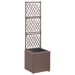 Trellis Raised Bed with 1 Pot 11.8x11.8x42.1 Poly Rattan Brown