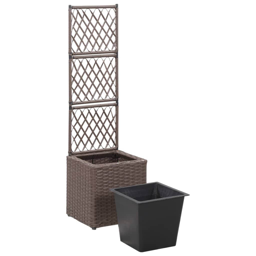 Trellis Raised Bed with 1 Pot 11.8x11.8x42.1 Poly Rattan Brown