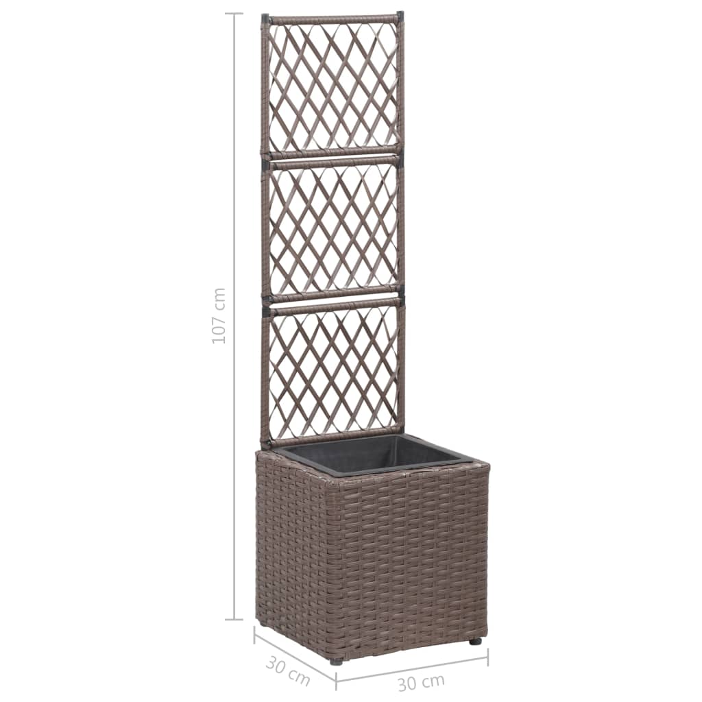 Trellis Raised Bed with 1 Pot 11.8x11.8x42.1 Poly Rattan Brown