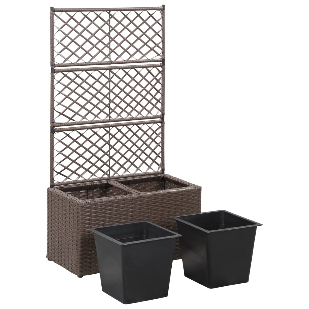 Trellis Raised Bed with 2 Pots 22.8x11.8x42.1 Poly Rattan Brown
