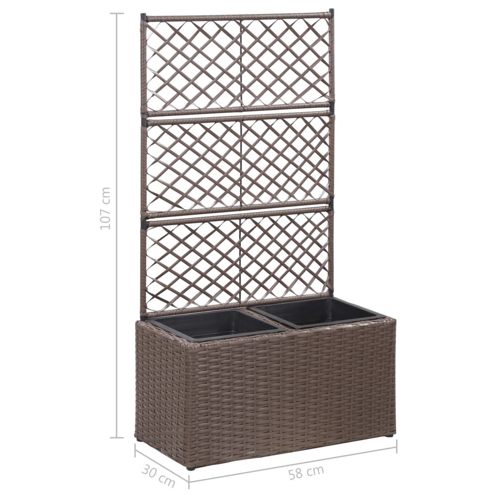 Trellis Raised Bed with 2 Pots 22.8x11.8x42.1 Poly Rattan Brown