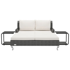 Sun Lounger Black rattan and cream white cushion
