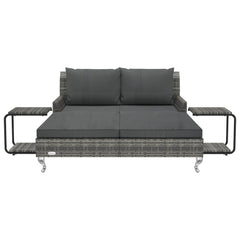 Sun Lounger Grey Rattan and Dark Grey Cushion