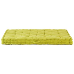 Green cotton pallet floor cushion with tufted design, 47.2x31.5x3.9 inches.