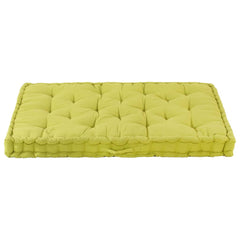 A rectangular green tufted cotton floor cushion is shown on a white background.