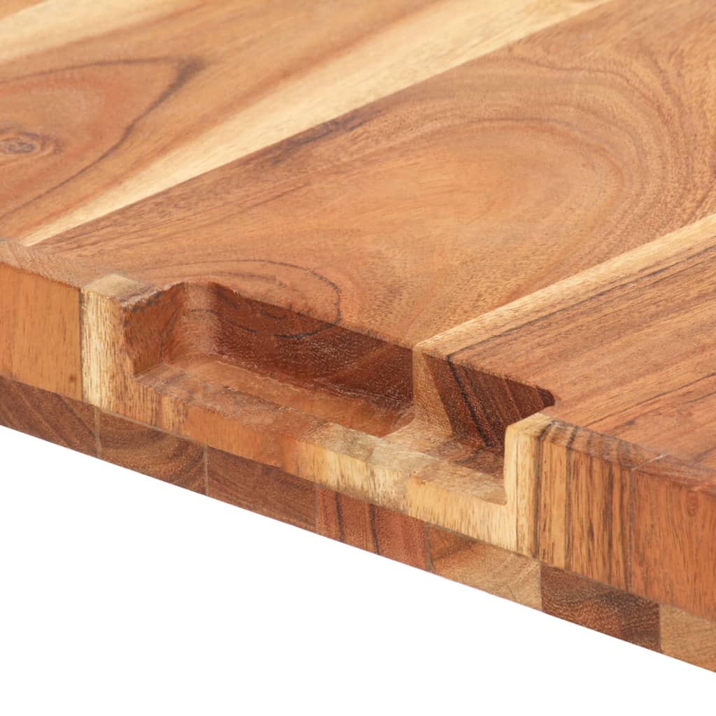 Rectangular acacia wood chopping board with finger grooves, 23.6 x 15.7 x 1.6 inches.