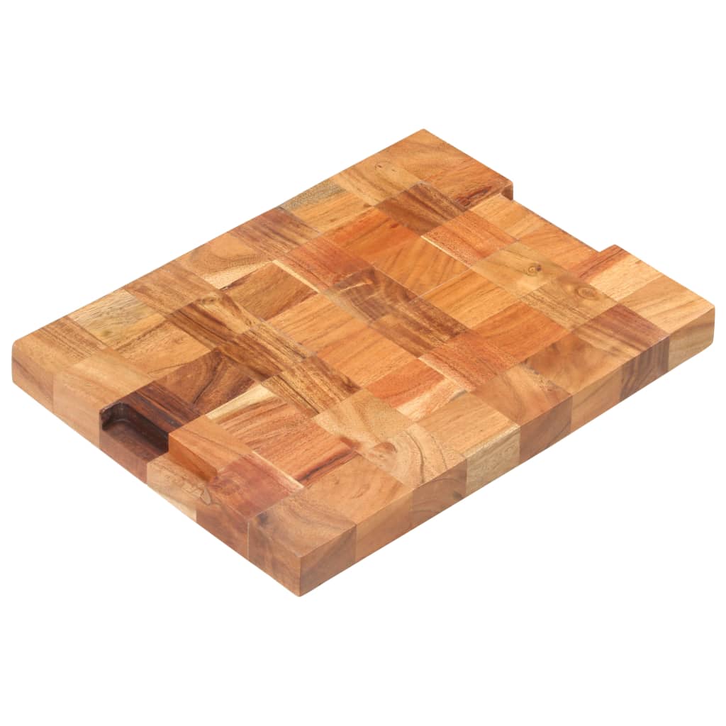 A rectangular solid acacia wood chopping board measuring 15.7 by 11.8 inches with natural wood grain.