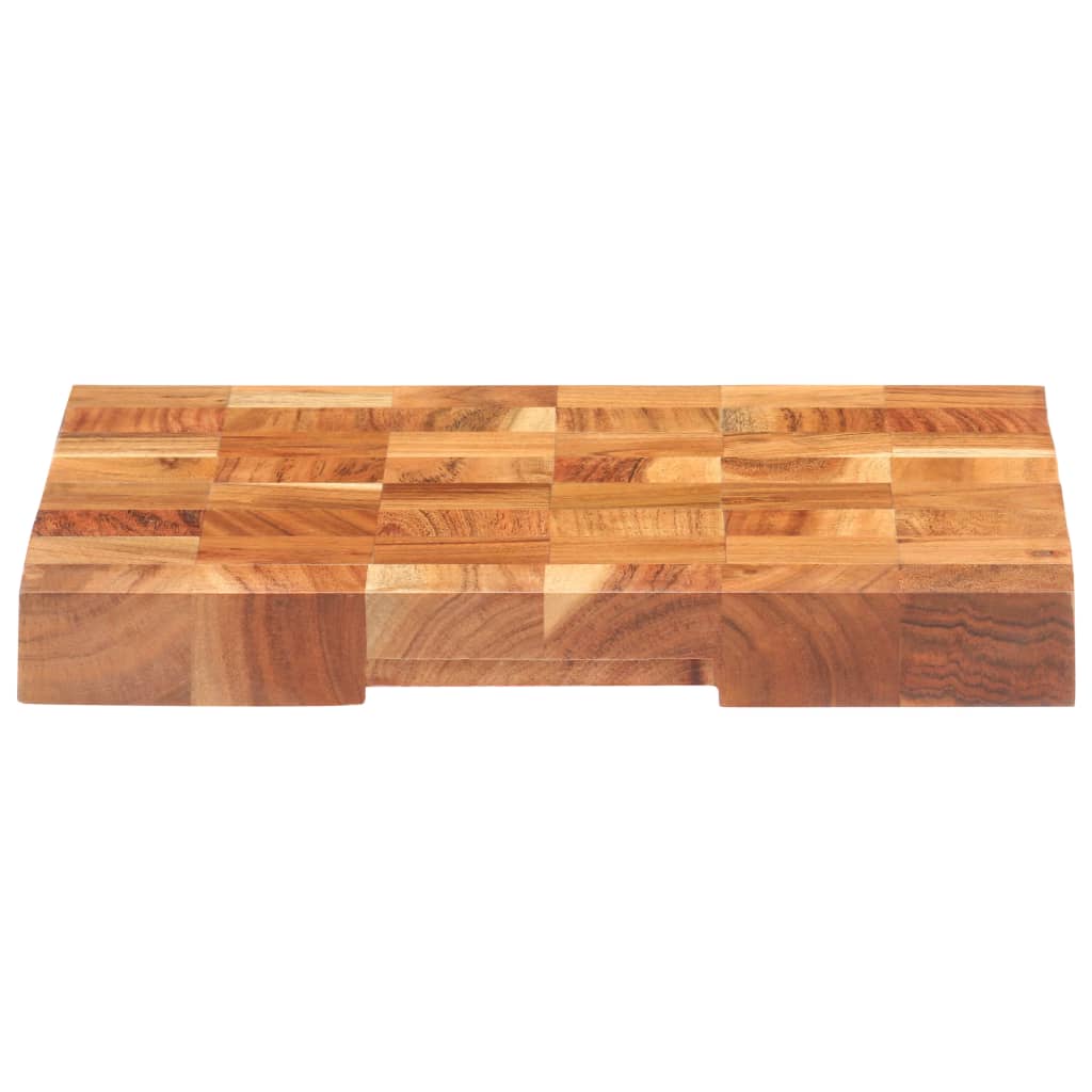 A rectangular solid acacia wood chopping board measuring 15.7 by 11.8 by 1.5 inches with natural grain.