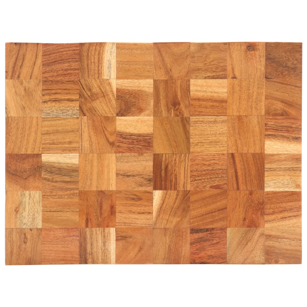 A rectangular solid acacia wood chopping board with natural wood grain, measuring 15.7 by 11.8 inches.