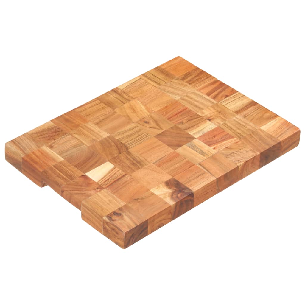 A rectangular solid acacia wood chopping board measuring 15.7x11.8x1.5 inches with natural grain.