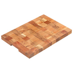 A rectangular solid acacia wood chopping board measuring 19.7 by 13.4 by 1.5 inches with natural grain patterns.