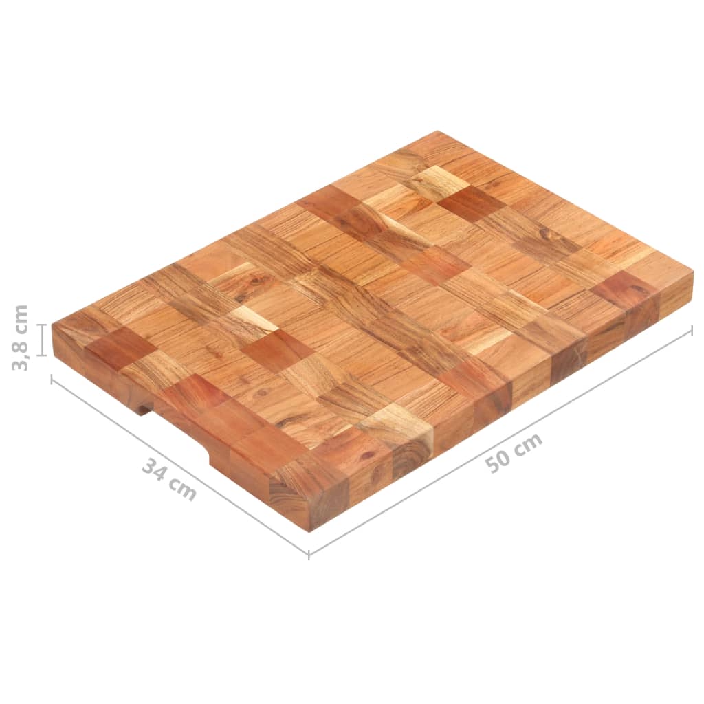 Rectangular solid acacia wood chopping board, 19.7 x 13.4 x 1.5 inches, with end-grain pattern.