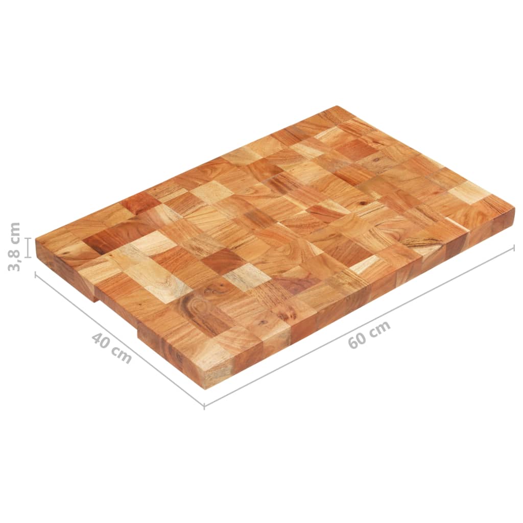 Rectangular solid acacia wood chopping board, 23.6 x 15.7 x 1.5 inches, with end-grain surface.