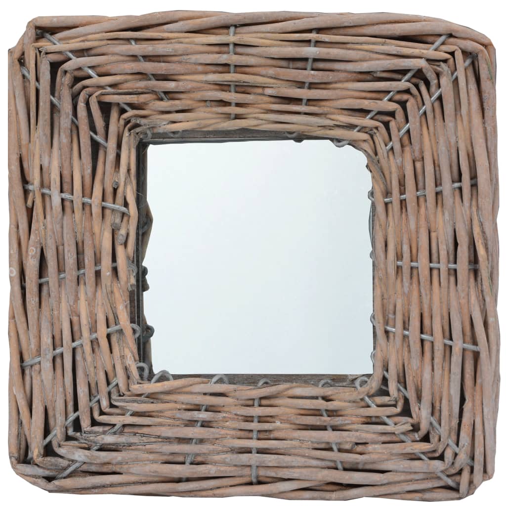 Three 5.9x5.9-inch square wall mirrors with natural wicker frames.