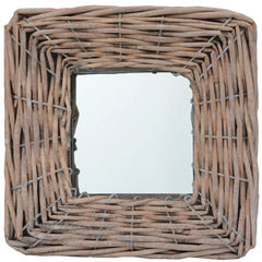 Three 5.9x5.9-inch square wall mirrors with natural wicker frames.
