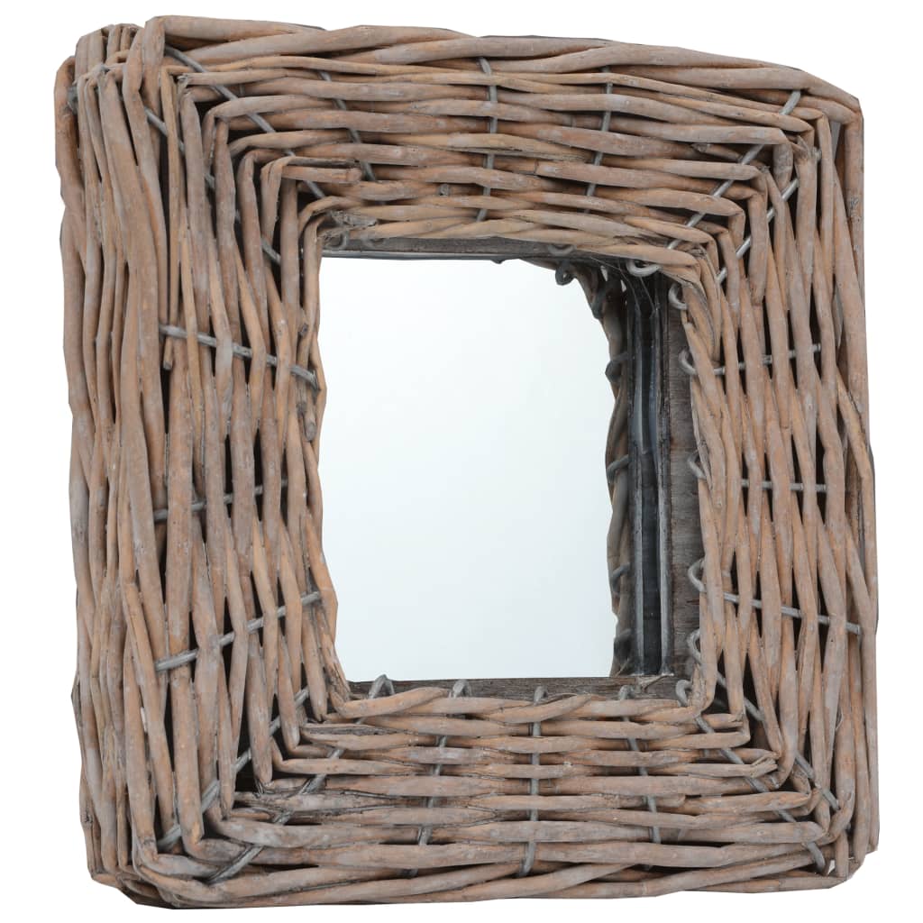 Three 5.9x5.9-inch square wall mirrors with natural wicker frames.