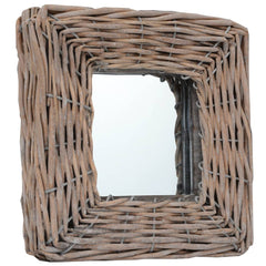 Three 5.9x5.9-inch square wall mirrors with natural wicker frames.