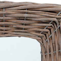 Three 5.9x5.9-inch square wicker-framed wall mirrors with natural brown tones.