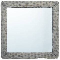 Square 19.7x19.7-inch wall mirror with handwoven wicker rattan frame.