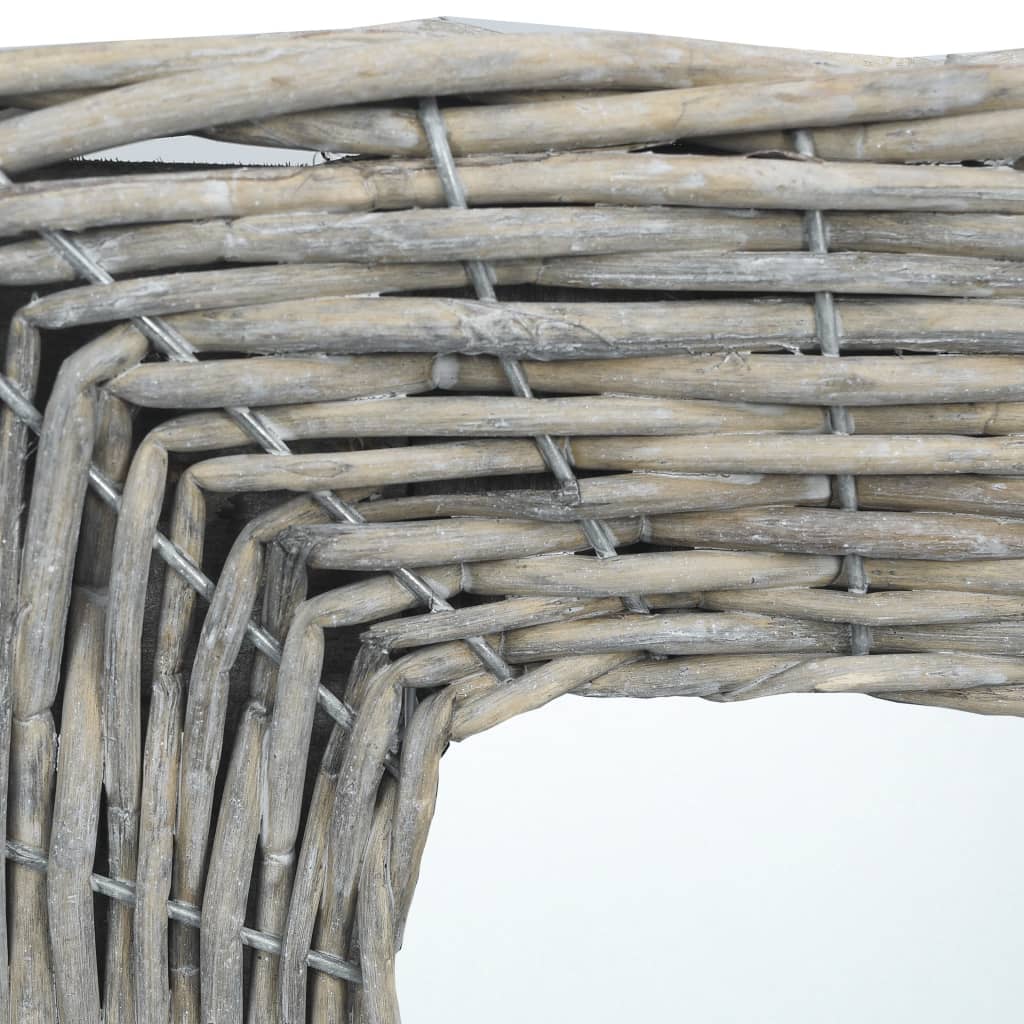 Square 19.7x19.7-inch wicker rattan wall mirror with natural woven frame.