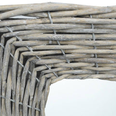 Square 19.7x19.7-inch wicker rattan wall mirror with natural woven frame.