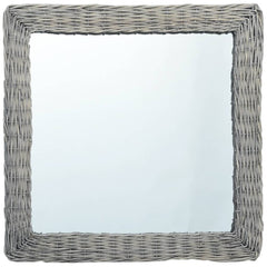 Square wicker rattan wall mirror measuring 23.6 by 23.6 inches.