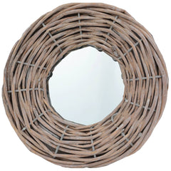 Three 5.9-inch round wicker wall mirrors with rattan frames.