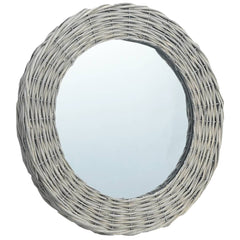 Round 19.7-inch wicker rattan wall mirror with natural weave frame.