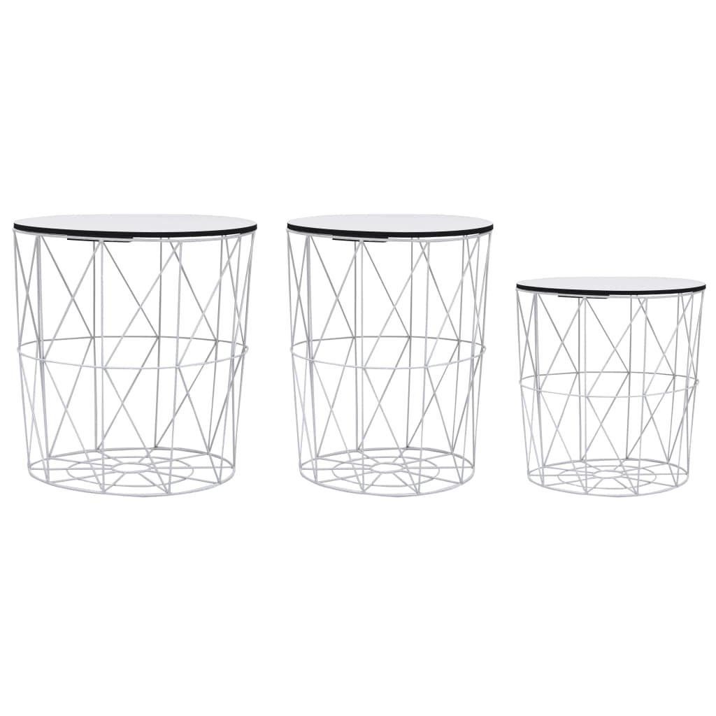 Coffee Table Set of 3 White MDF, Metal Small, Medium, Large