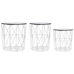Coffee Table Set of 3 White MDF, Metal Small, Medium, Large