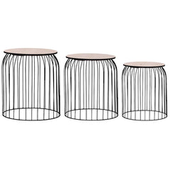 Coffee Table Set of 3 Black Metal, MDF Set of 3 Stackable