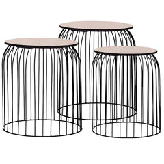 Coffee Table Set of 3 Black Metal, MDF Set of 3 Stackable