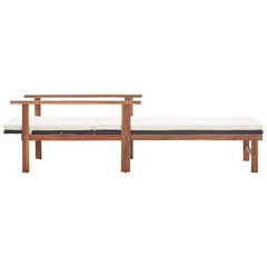 Sunlounger Black, Cream White Poly Rattan, Acacia Wood, Polyester