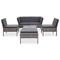 Garden Lounge Set Gray Poly Rattan, Powder-Coated Steel, Polyester