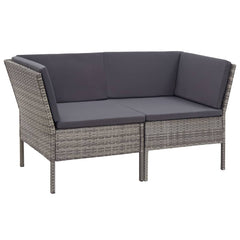 Garden Lounge Set Gray Poly Rattan, Powder-Coated Steel, Polyester