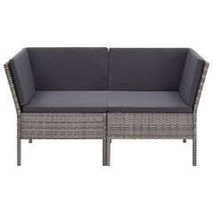 Garden Lounge Set Gray Poly Rattan, Powder-Coated Steel, Polyester