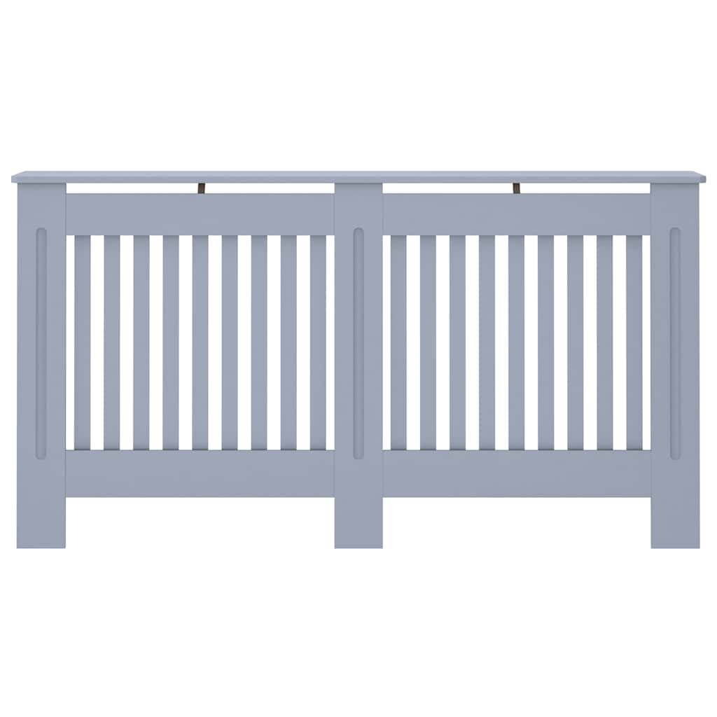 Anthracite MDF radiator cover with slatted design and top shelf, measuring 59.8x7.5x32.1 cm.