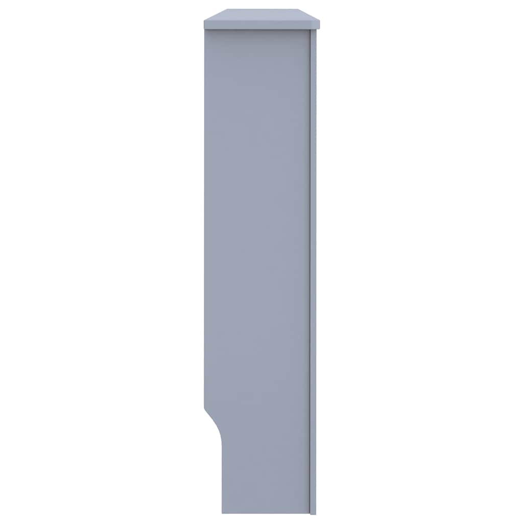 Anthracite MDF radiator cover measuring 59.8x7.5x32.1 cm with slatted design and top shelf.