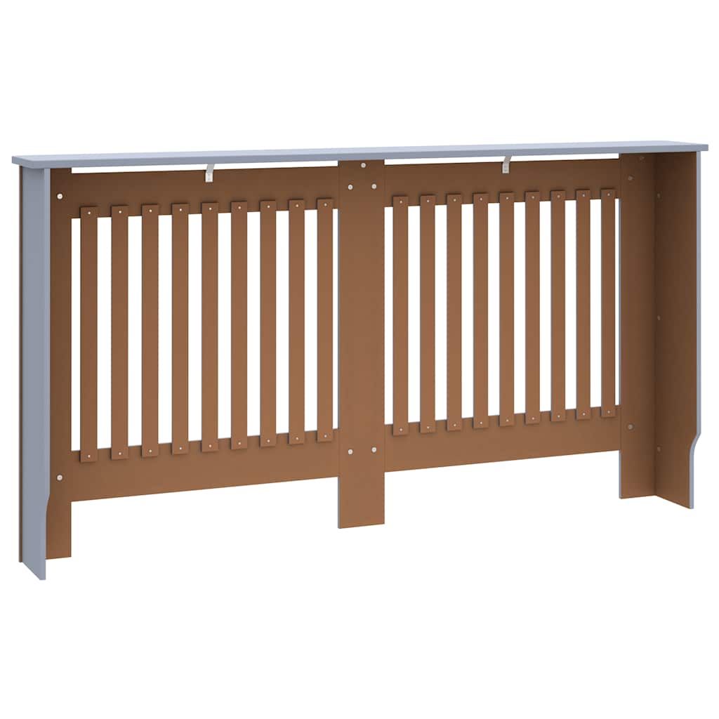 Anthracite MDF radiator cover with slatted design and top shelf, sized 59.8x7.5x32.1 cm.