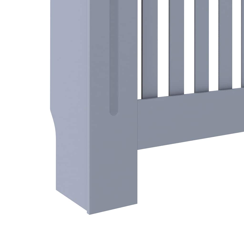Anthracite MDF radiator cover with slatted design and top shelf, 59.8x7.5x32.1 cm.