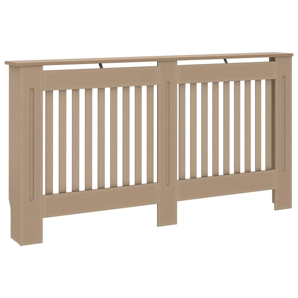 Modern beige MDF radiator cover with vertical slats and a flat top shelf, 59.8x7.5x32.1 inches.