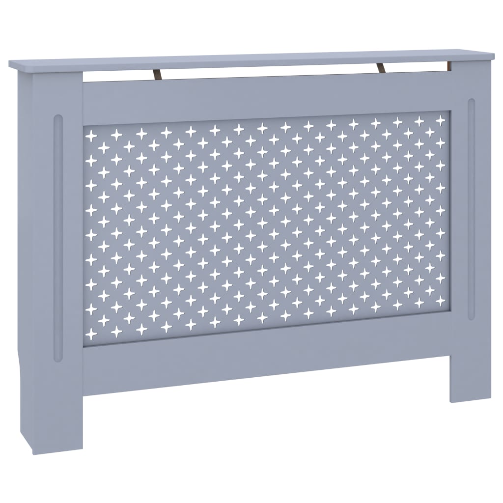 Anthracite MDF radiator cover with honeycomb front panel and flat top shelf, 44.1x7.5x32.1 inches.