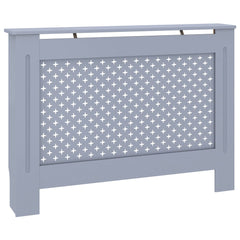 Anthracite MDF radiator cover with honeycomb front panel and flat top shelf, 44.1x7.5x32.1 inches.
