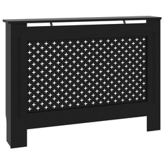 Black MDF radiator cover with honeycomb slatted design and sturdy top shelf