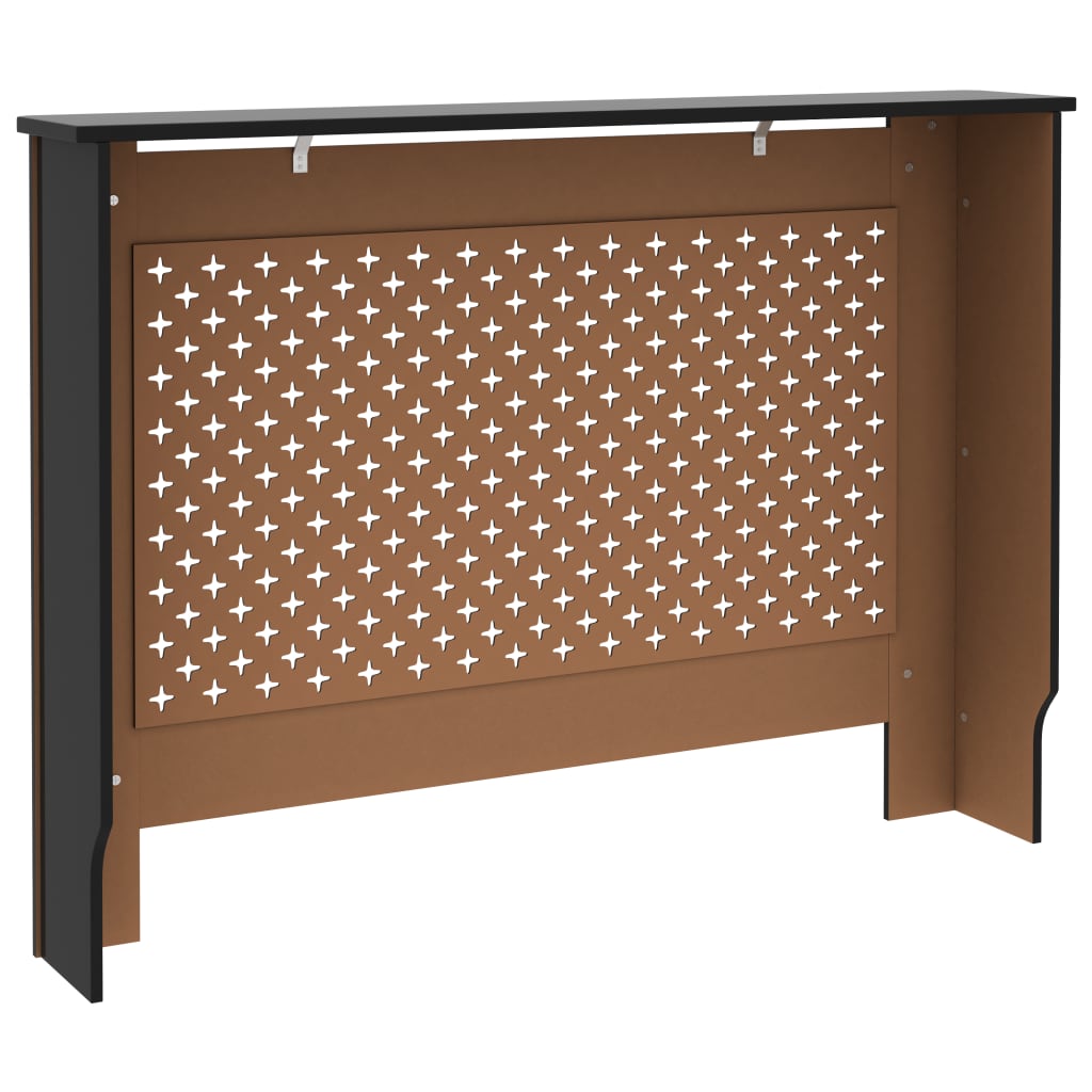 Black MDF radiator cover with honeycomb slatted design and sturdy top shelf