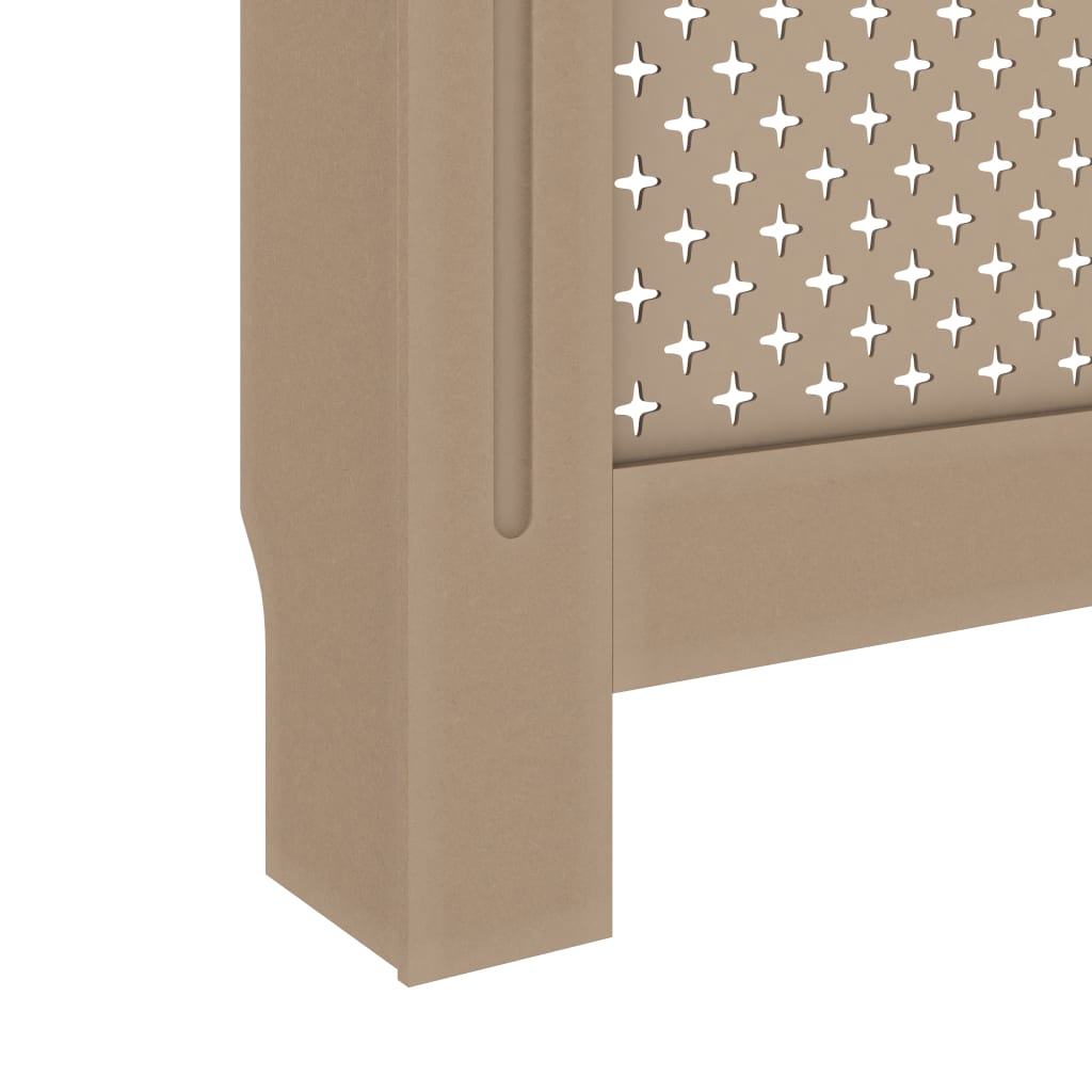 Close-up of the Bostome MDF radiator cover leg with slatted beige design and smooth finish.