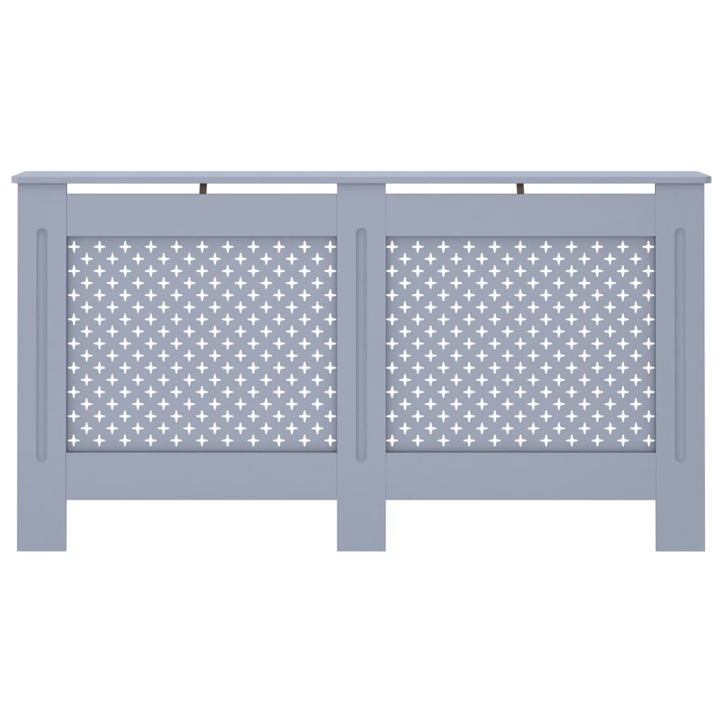 Anthracite MDF radiator cover measuring 59.8x7.5x32.1 inches with slatted panels and shelf.