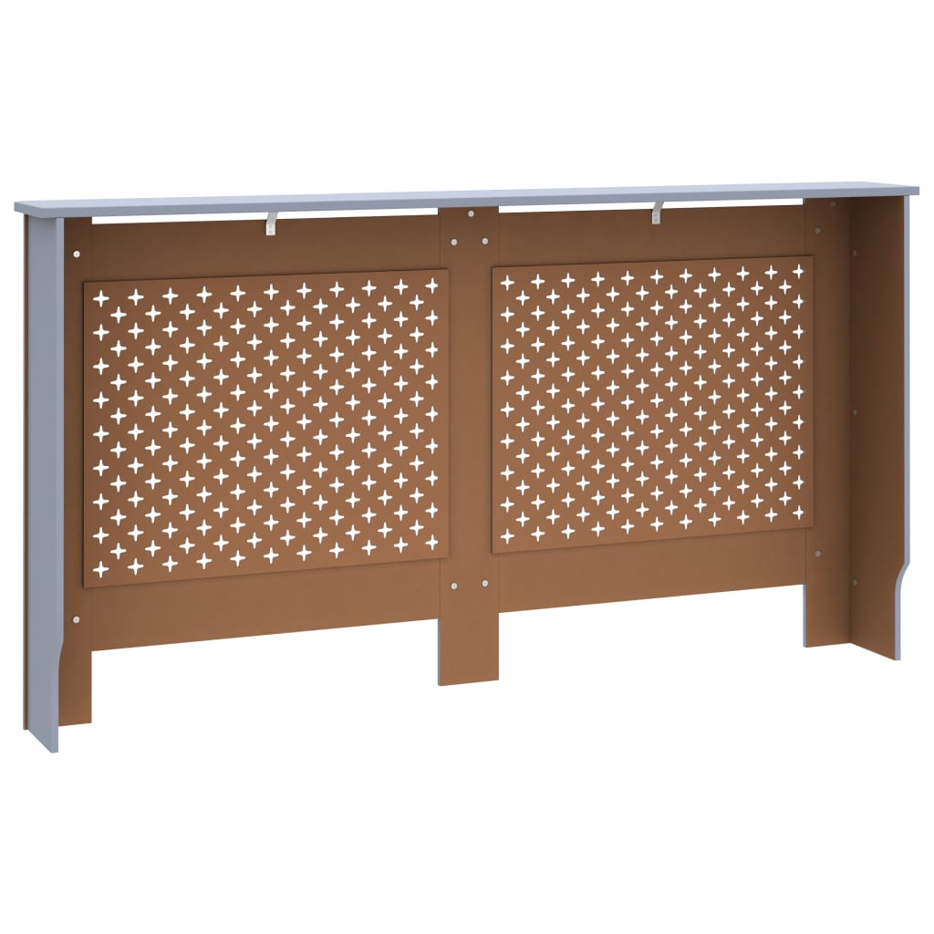 Anthracite MDF radiator cover with slatted panels and top shelf, measuring 59.8x7.5x32.1 inches.