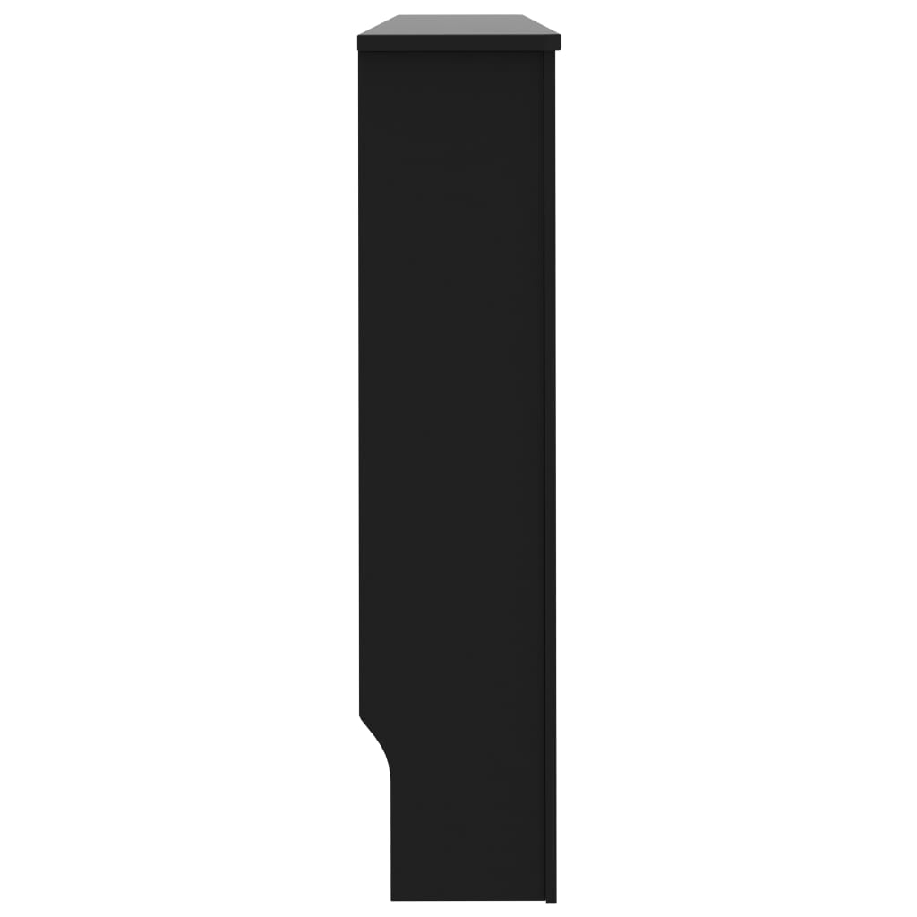 Black MDF radiator cover with slatted design, measuring 59.8x7.5x32.1 inches.